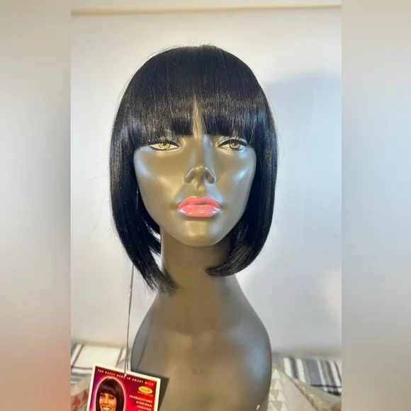AMINA|1 JETBLACK|Sleek Black Bob Wig - Picture 1 of 12